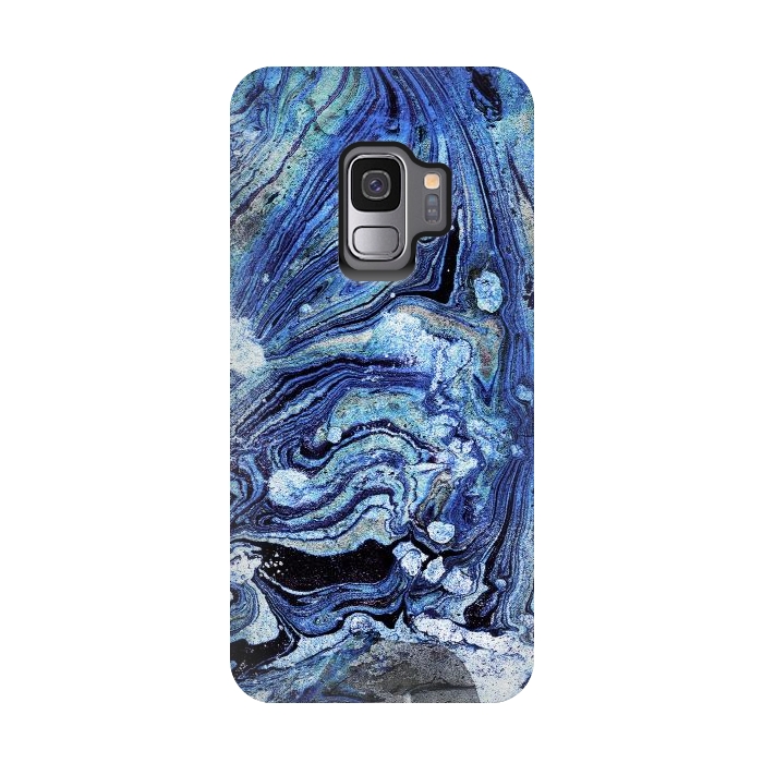 Galaxy S9 StrongFit Abstract blue painted marble art by Oana 