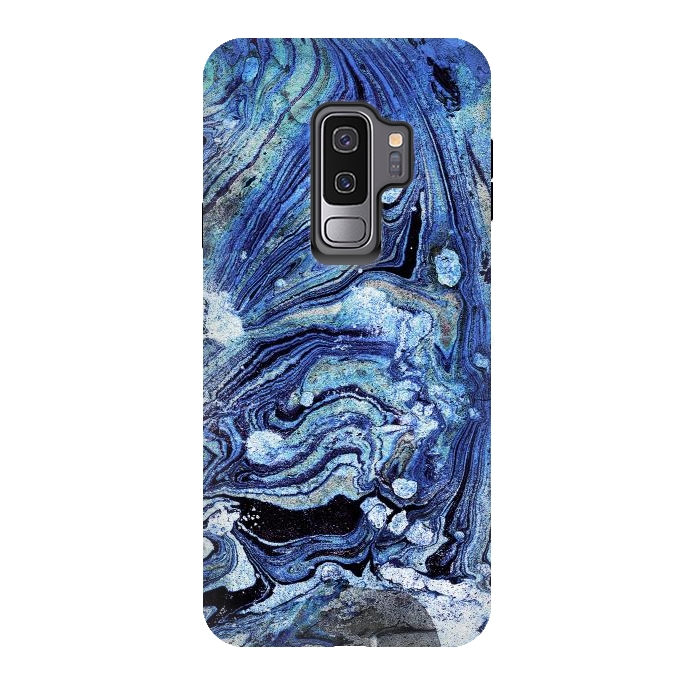 Galaxy S9 plus StrongFit Abstract blue painted marble art by Oana 