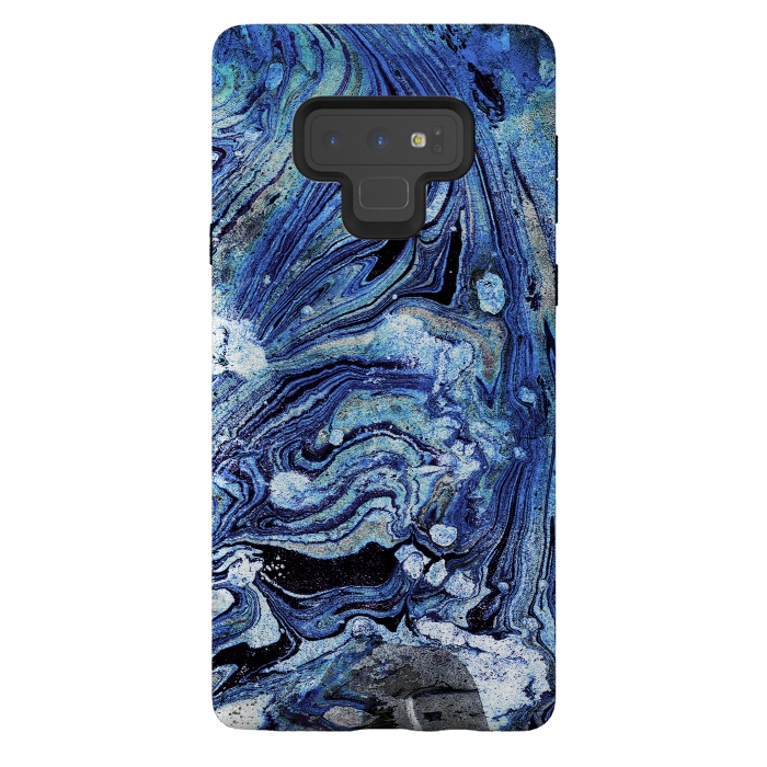 Galaxy Note 9 StrongFit Abstract blue painted marble art by Oana 
