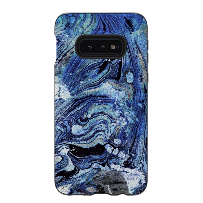 Galaxy S10e StrongFit Abstract blue painted marble art by Oana 