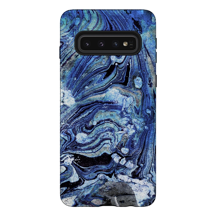 Galaxy S10 StrongFit Abstract blue painted marble art by Oana 