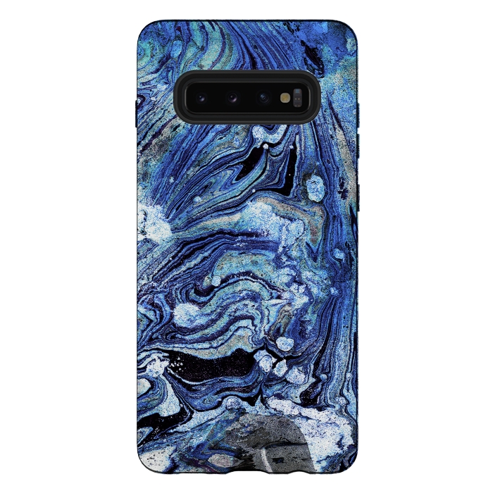 Galaxy S10 plus StrongFit Abstract blue painted marble art by Oana 