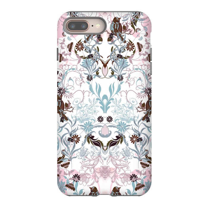 iPhone 7 plus StrongFit Pastel line art flowers and birds illustration by Oana 