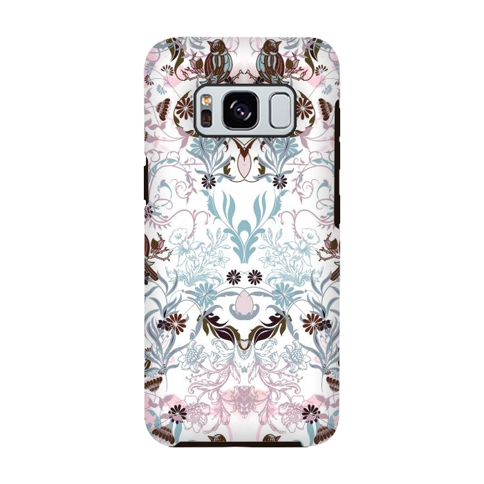Galaxy S8 StrongFit Pastel line art flowers and birds illustration by Oana 