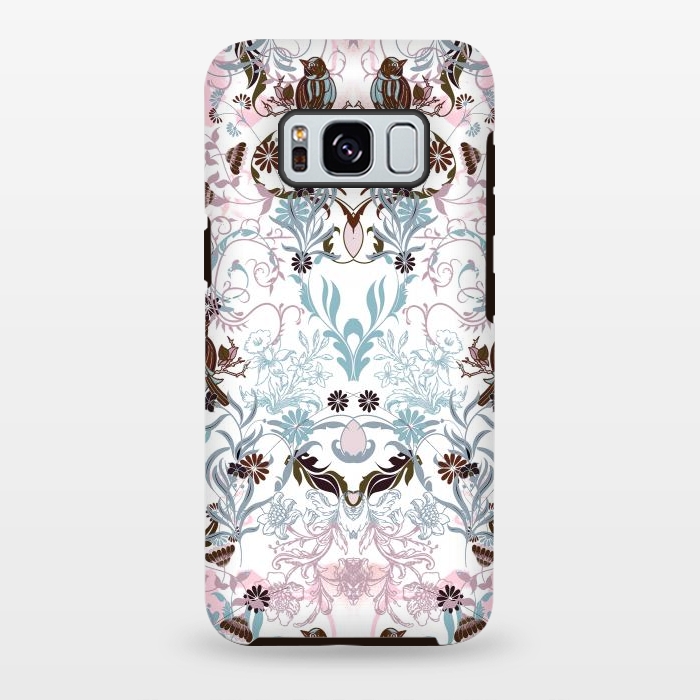 Galaxy S8 plus StrongFit Pastel line art flowers and birds illustration by Oana 