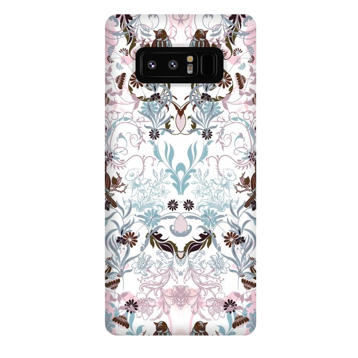 Galaxy Note 8 StrongFit Pastel line art flowers and birds illustration by Oana 