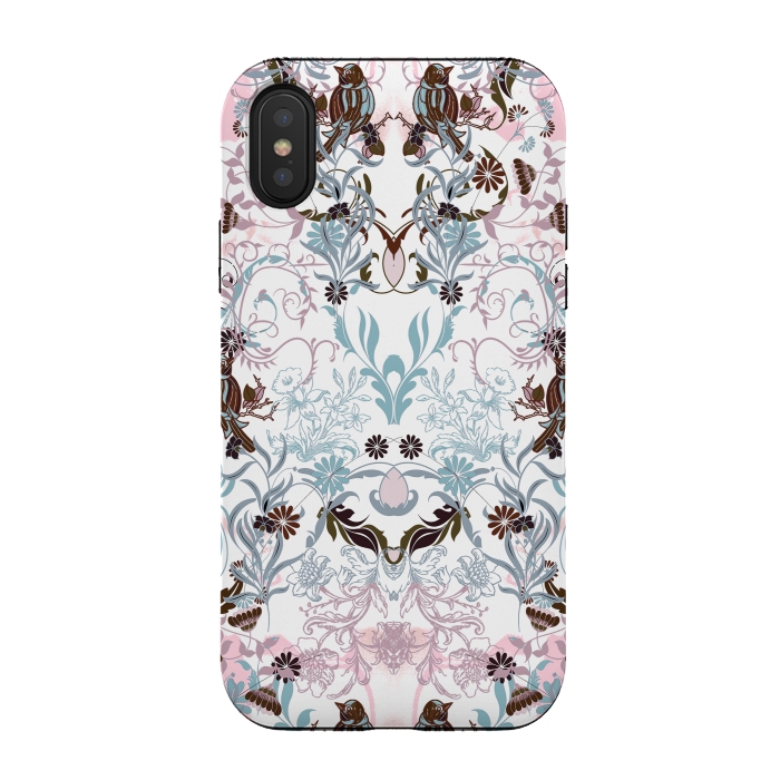 iPhone Xs / X StrongFit Pastel line art flowers and birds illustration by Oana 