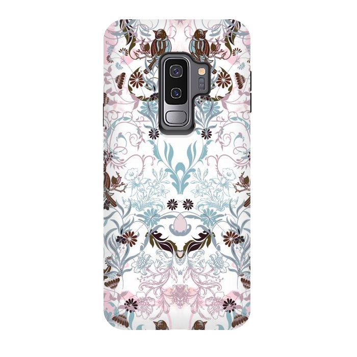 Galaxy S9 plus StrongFit Pastel line art flowers and birds illustration by Oana 