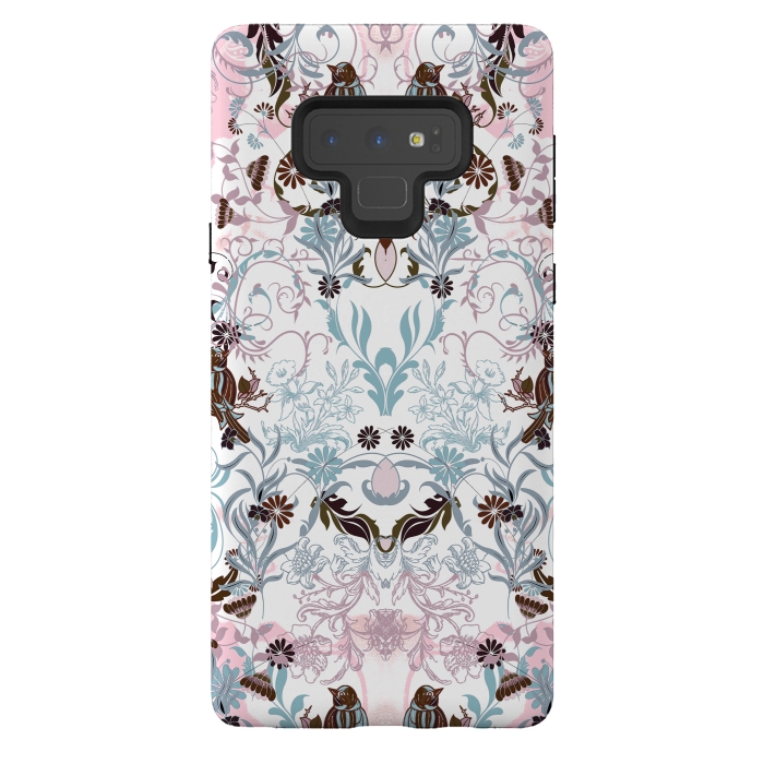 Galaxy Note 9 StrongFit Pastel line art flowers and birds illustration by Oana 