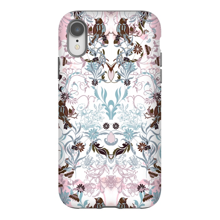 iPhone Xr StrongFit Pastel line art flowers and birds illustration by Oana 