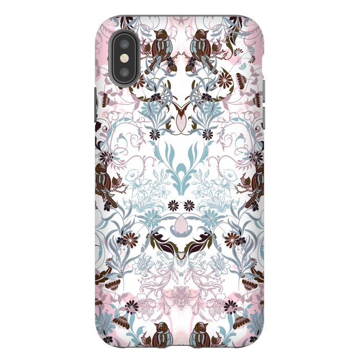 iPhone Xs Max StrongFit Pastel line art flowers and birds illustration by Oana 