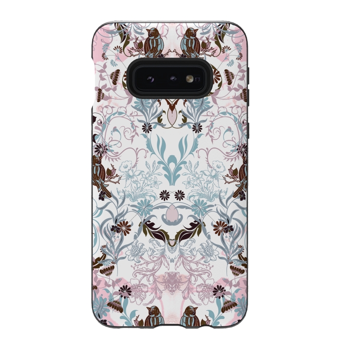 Galaxy S10e StrongFit Pastel line art flowers and birds illustration by Oana 