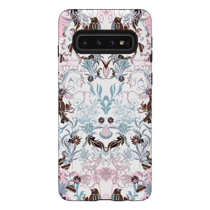 Galaxy S10 StrongFit Pastel line art flowers and birds illustration by Oana 