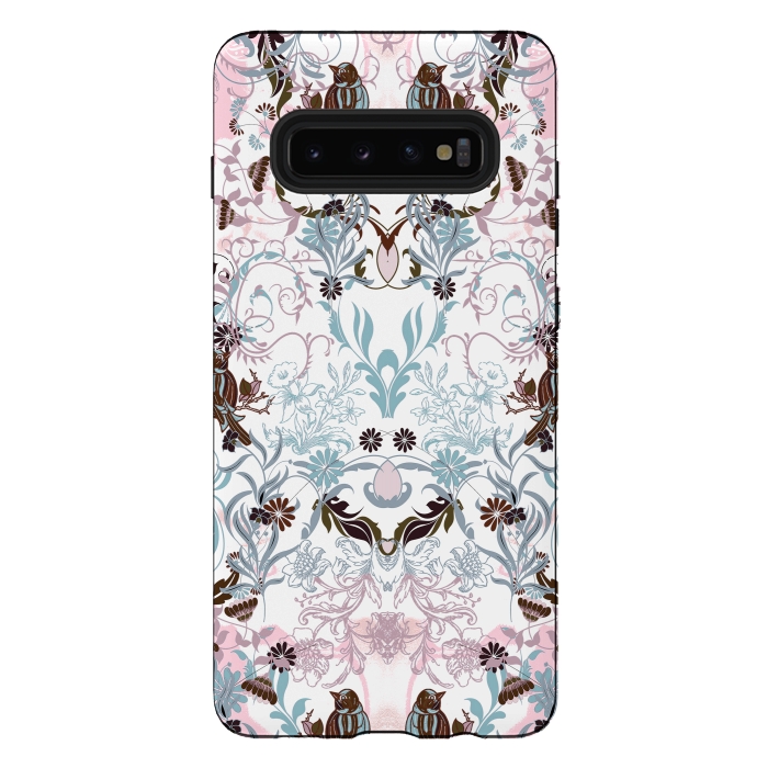 Galaxy S10 plus StrongFit Pastel line art flowers and birds illustration by Oana 