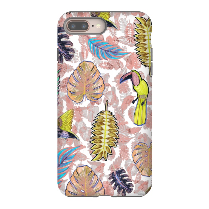 iPhone 7 plus StrongFit Playful parrots and leaves tropical sketch by Oana 