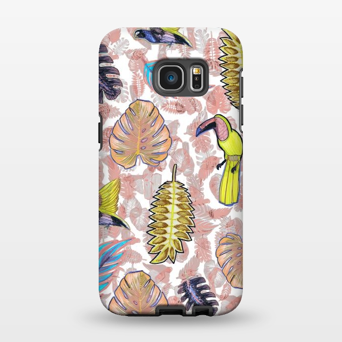Galaxy S7 EDGE StrongFit Playful parrots and leaves tropical sketch by Oana 