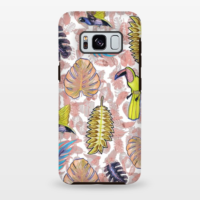 Galaxy S8 plus StrongFit Playful parrots and leaves tropical sketch by Oana 