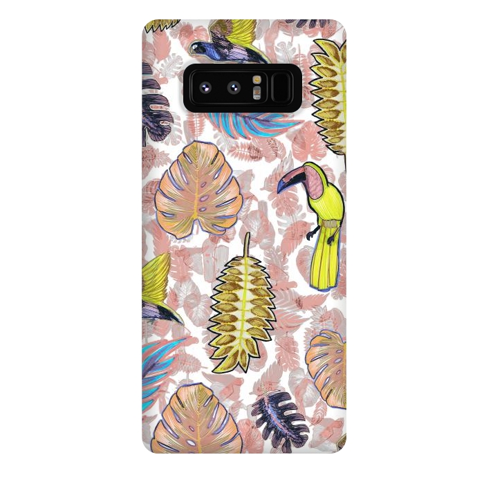 Galaxy Note 8 StrongFit Playful parrots and leaves tropical sketch by Oana 