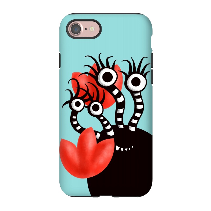 iPhone 7 StrongFit Cute Monster With Four Eyes And Abstract Tulips by Boriana Giormova