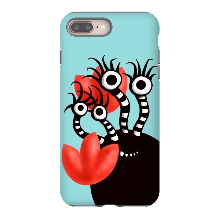 iPhone 7 plus StrongFit Cute Monster With Four Eyes And Abstract Tulips by Boriana Giormova
