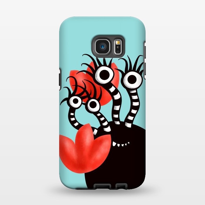 Galaxy S7 EDGE StrongFit Cute Monster With Four Eyes And Abstract Tulips by Boriana Giormova