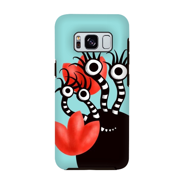 Galaxy S8 StrongFit Cute Monster With Four Eyes And Abstract Tulips by Boriana Giormova