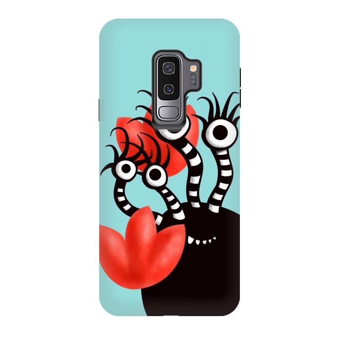 Galaxy S9 plus StrongFit Cute Monster With Four Eyes And Abstract Tulips by Boriana Giormova