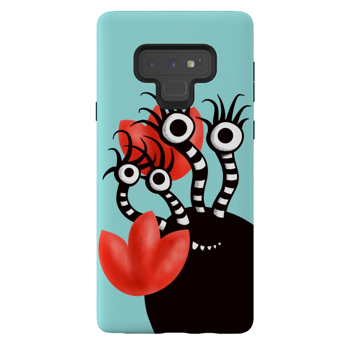 Galaxy Note 9 StrongFit Cute Monster With Four Eyes And Abstract Tulips by Boriana Giormova