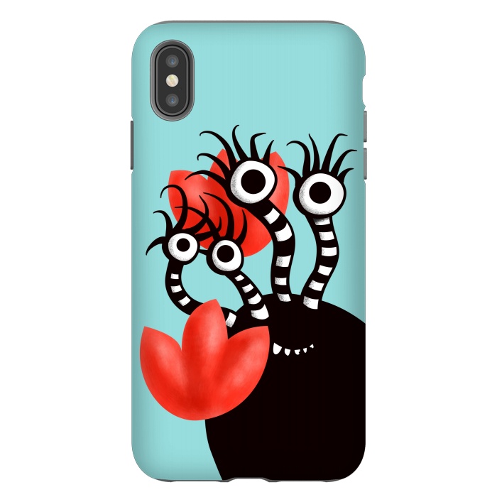 iPhone Xs Max StrongFit Cute Monster With Four Eyes And Abstract Tulips by Boriana Giormova