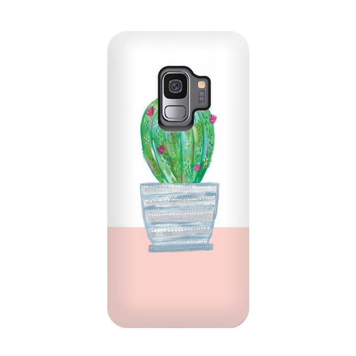 Galaxy S9 StrongFit cactus in grey pot by lauradidthis