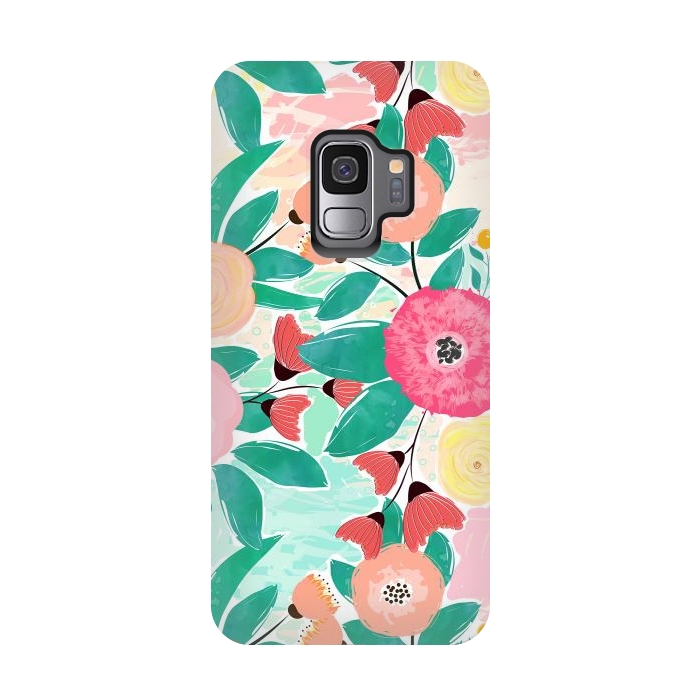 Galaxy S9 StrongFit Modern brush paint abstract floral paint by InovArts