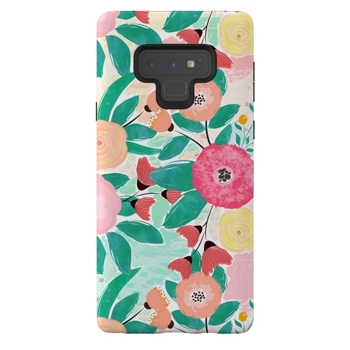 Galaxy Note 9 StrongFit Modern brush paint abstract floral paint by InovArts