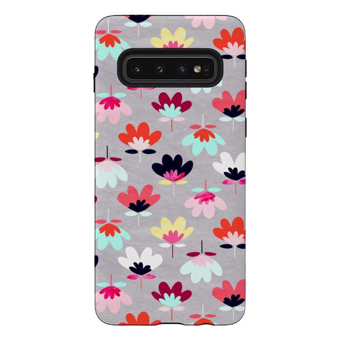 Galaxy S10 StrongFit Textured Fan Flowers - Candy Colors  by Tigatiga