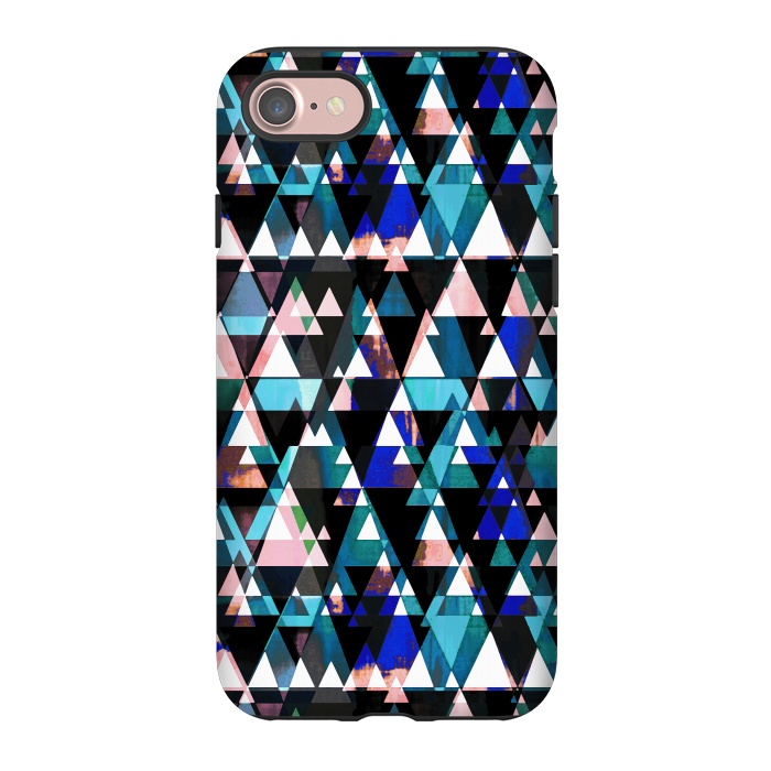 iPhone 7 StrongFit Turquoise pink triangles graphic pattern by Oana 