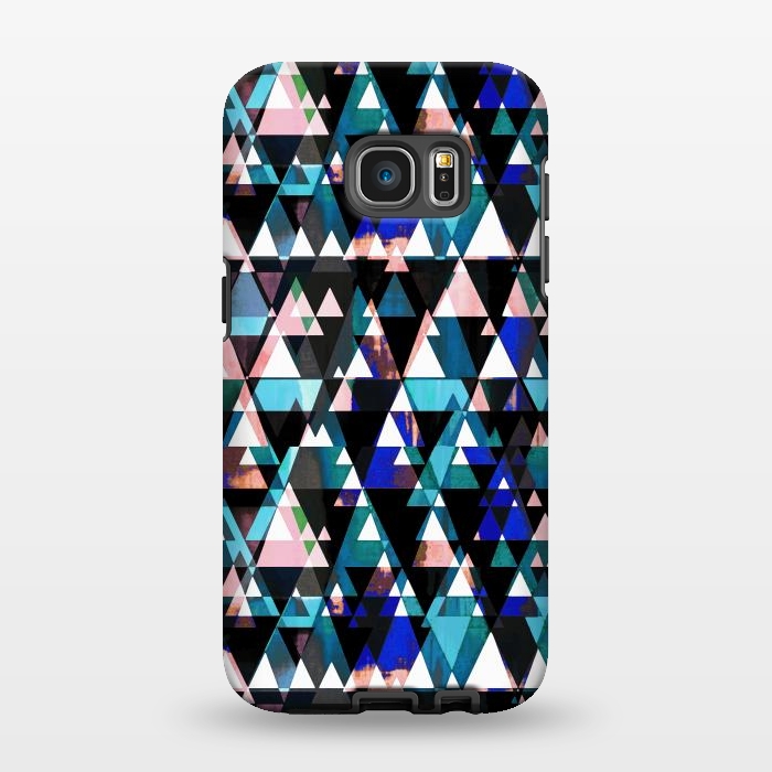 Galaxy S7 EDGE StrongFit Turquoise pink triangles graphic pattern by Oana 