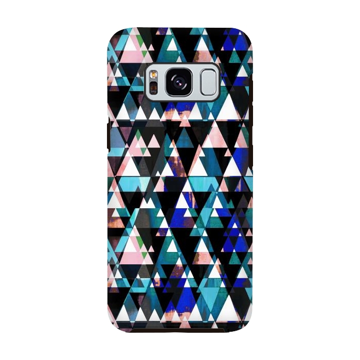 Galaxy S8 StrongFit Turquoise pink triangles graphic pattern by Oana 