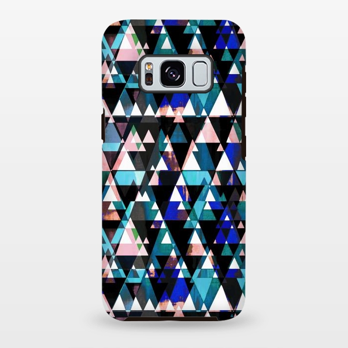 Galaxy S8 plus StrongFit Turquoise pink triangles graphic pattern by Oana 