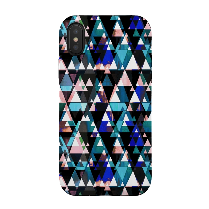 iPhone Xs / X StrongFit Turquoise pink triangles graphic pattern by Oana 