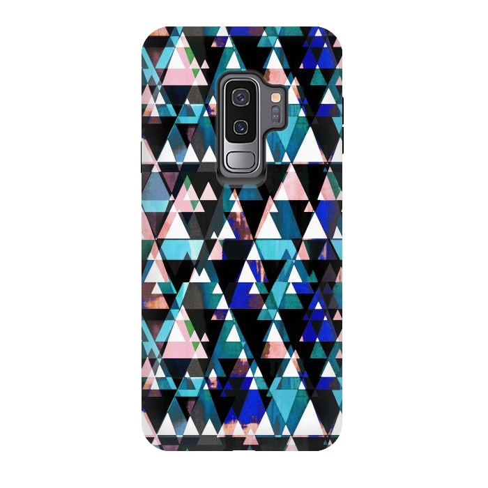 Galaxy S9 plus StrongFit Turquoise pink triangles graphic pattern by Oana 