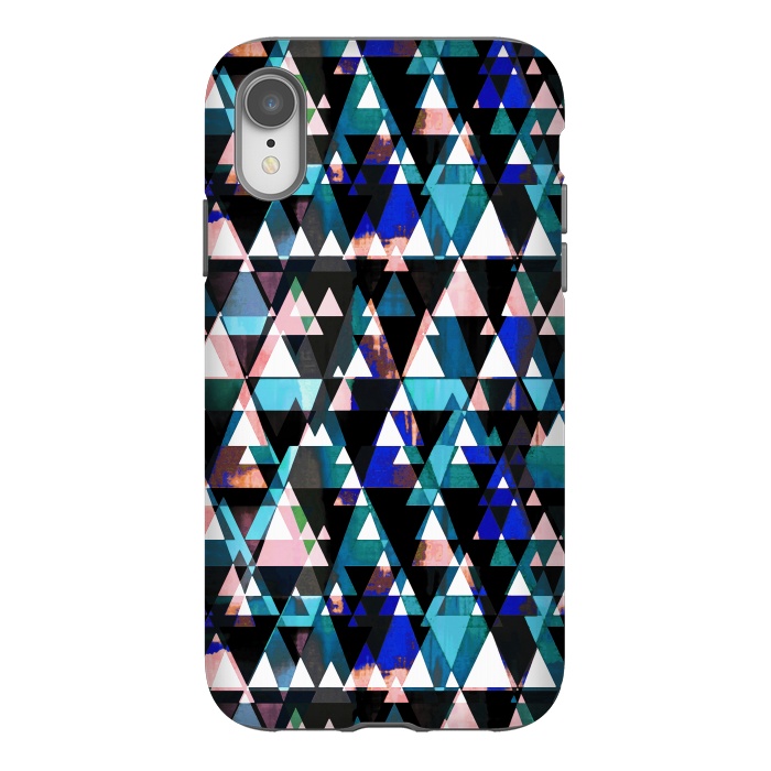 iPhone Xr StrongFit Turquoise pink triangles graphic pattern by Oana 