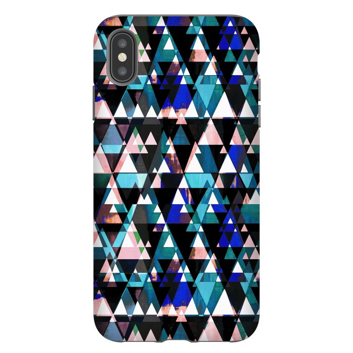 iPhone Xs Max StrongFit Turquoise pink triangles graphic pattern by Oana 