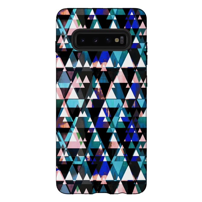 Galaxy S10 plus StrongFit Turquoise pink triangles graphic pattern by Oana 