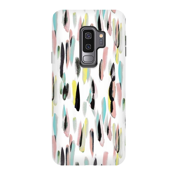 Galaxy S9 plus StrongFit Colorful brushed watercolor playful pattern by Oana 
