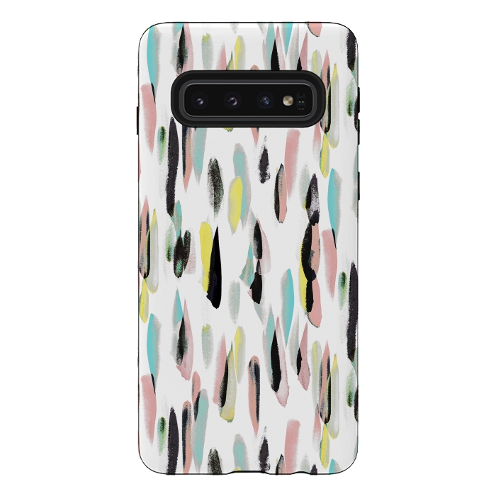 Galaxy S10 StrongFit Colorful brushed watercolor playful pattern by Oana 