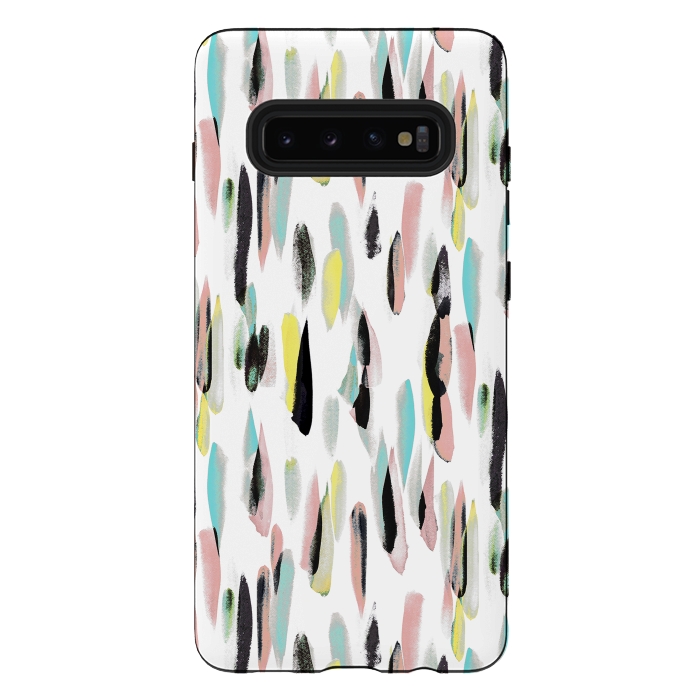 Galaxy S10 plus StrongFit Colorful brushed watercolor playful pattern by Oana 