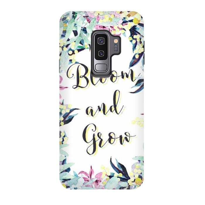 Galaxy S9 plus StrongFit Colorful pastel floral Bloom and Grow typography by Oana 