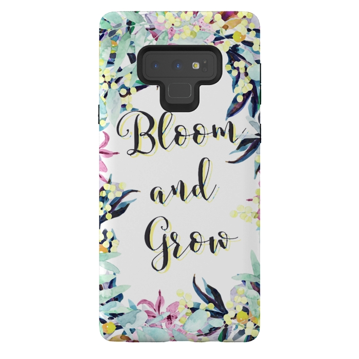 Galaxy Note 9 StrongFit Colorful pastel floral Bloom and Grow typography by Oana 