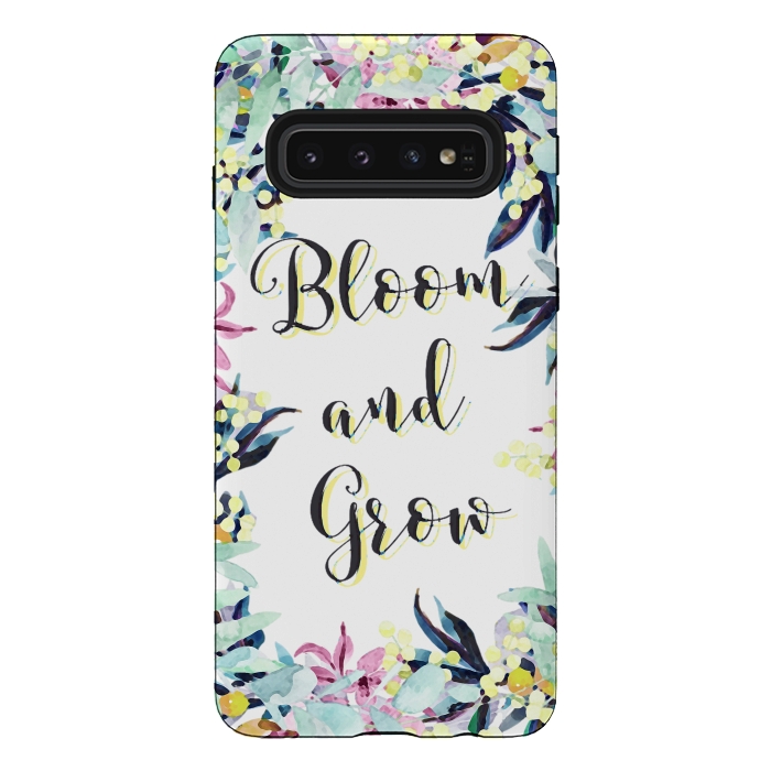 Galaxy S10 StrongFit Colorful pastel floral Bloom and Grow typography by Oana 