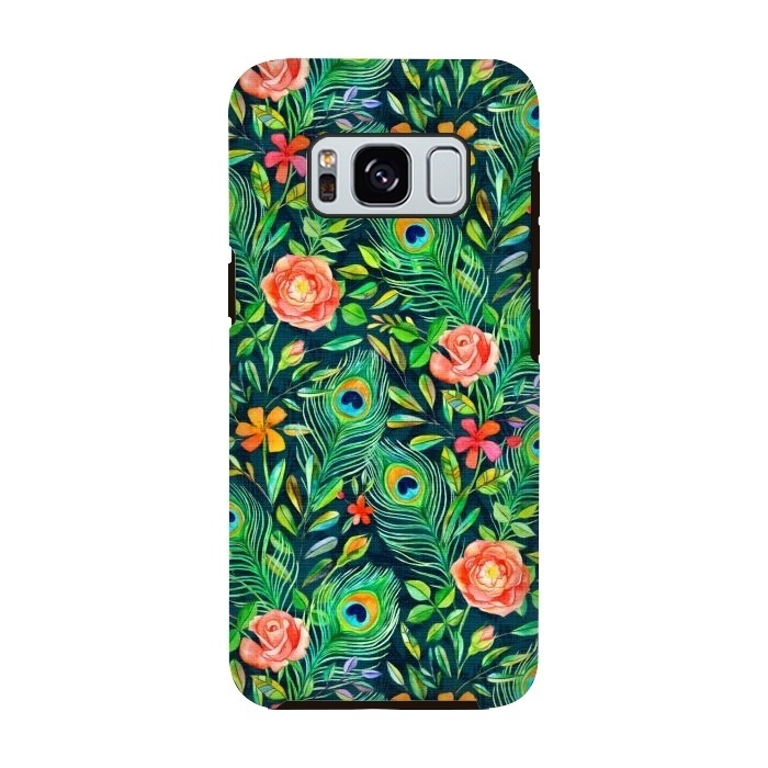 Galaxy S8 StrongFit Peacock Posies on Dark by Micklyn Le Feuvre
