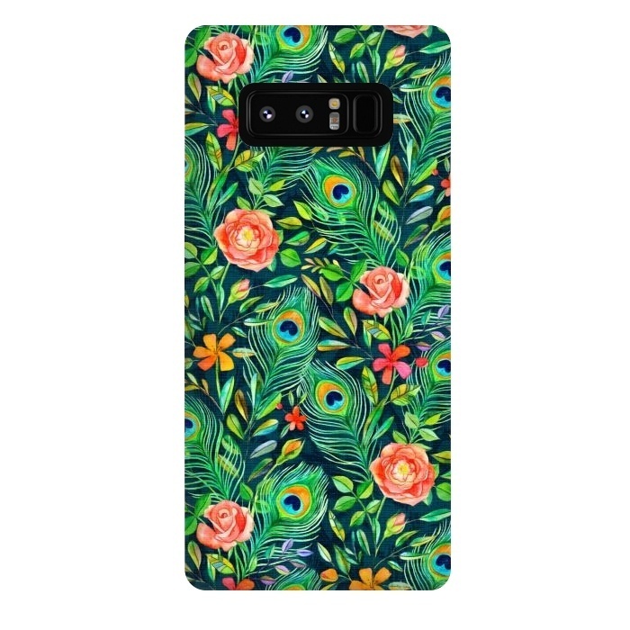 Galaxy Note 8 StrongFit Peacock Posies on Dark by Micklyn Le Feuvre